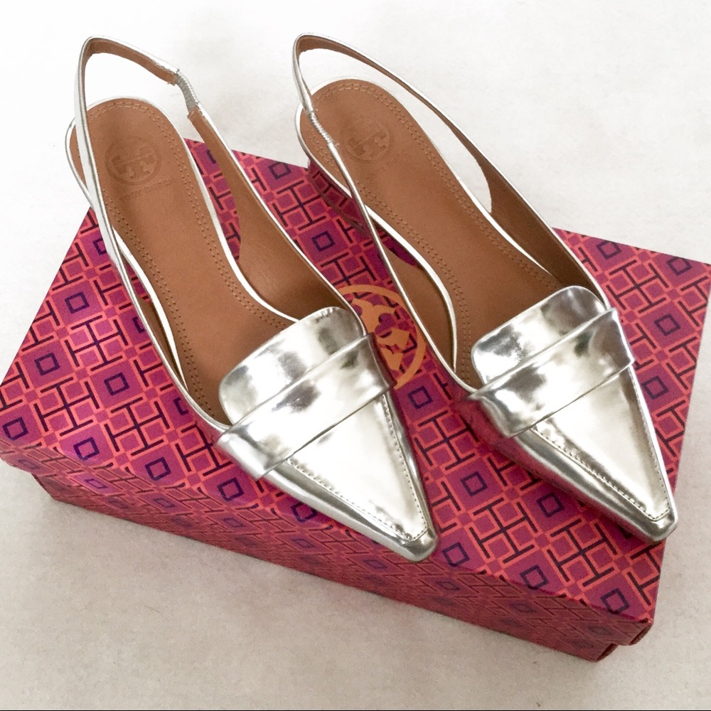NIB Tory Burch Sadie Slingback metallic Pump